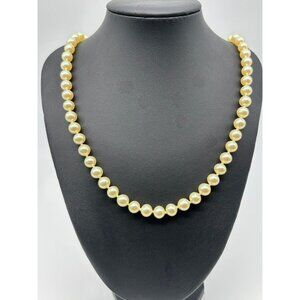 Beautiful Vintage Single Strand Faux Pearl Necklace, Gold-Tone Clasp, Unmarked